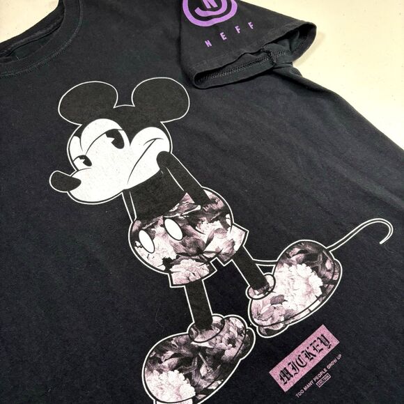Disney x Neff Short Sleeve T-Shirt Men's M tie dye Black Mickey Mouse Silhouette - Picture 3 of 11